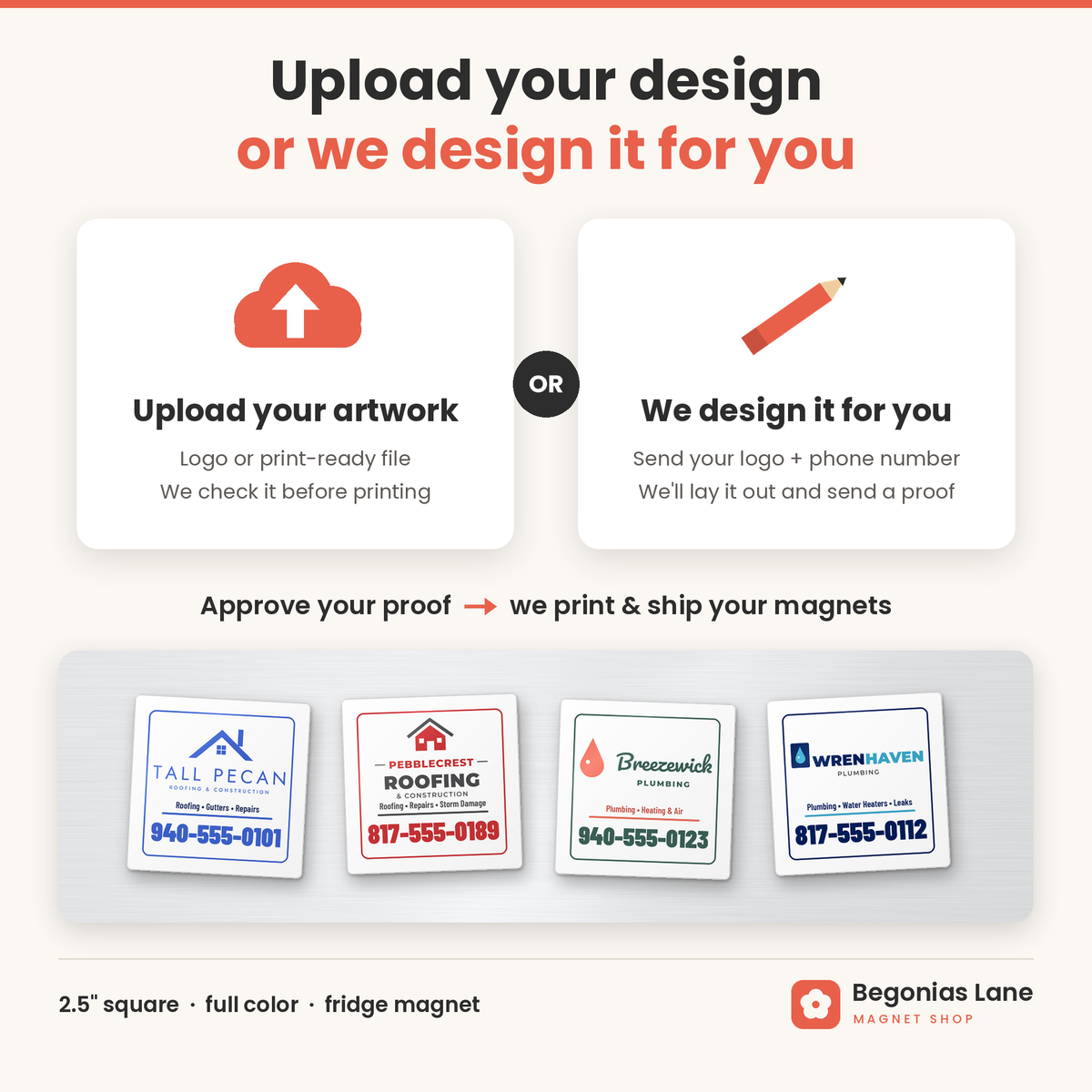 Upload your design or we design it for you